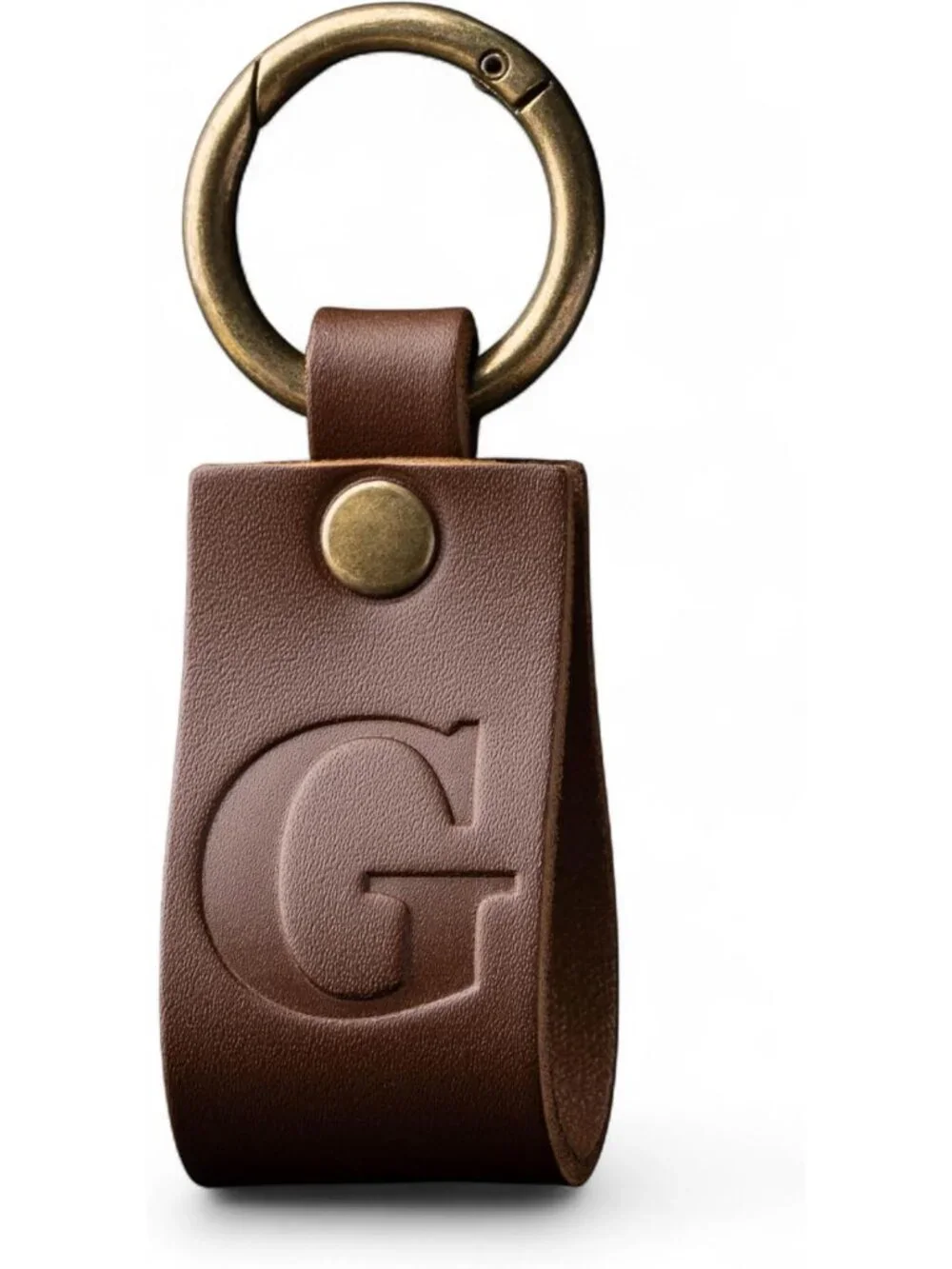 Personalized Full Grain Leather Keychain, Custom Initials, Brown Gift for